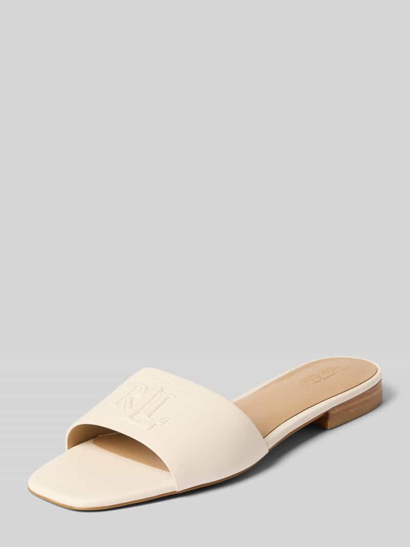 Lauren Ralph Lauren Slides aus Leder mit Logo-Detail Modell 'EVERLEY' in Offwhite, Größe 41