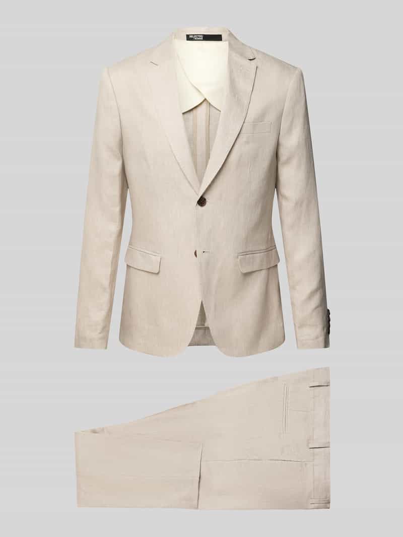 SELECTED HOMME Slim Fit Anzug mit feinem Strukturmuster Modell 'Lino' in Sand, Größe 46