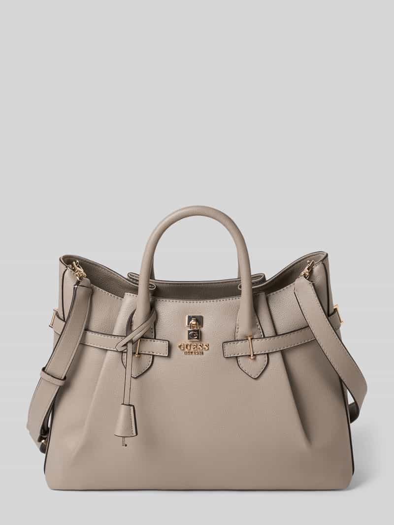Guess Handtasche in Leder-Optik mit Logo-Applikation in Taupe, Größe 1
