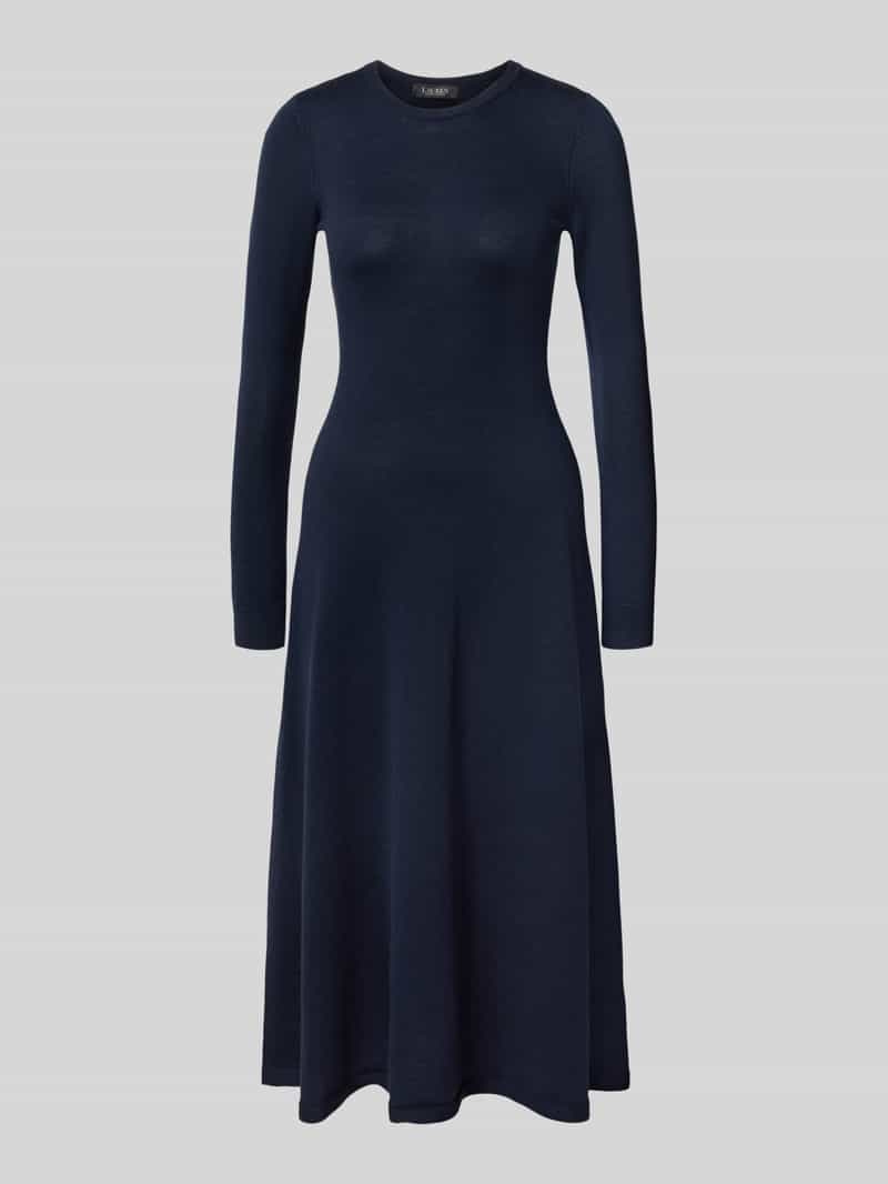 Lauren Ralph Lauren Midikleid aus Wolle mit Rundhalsausschnitt Modell 'VORLEY' in Marine, Größe L