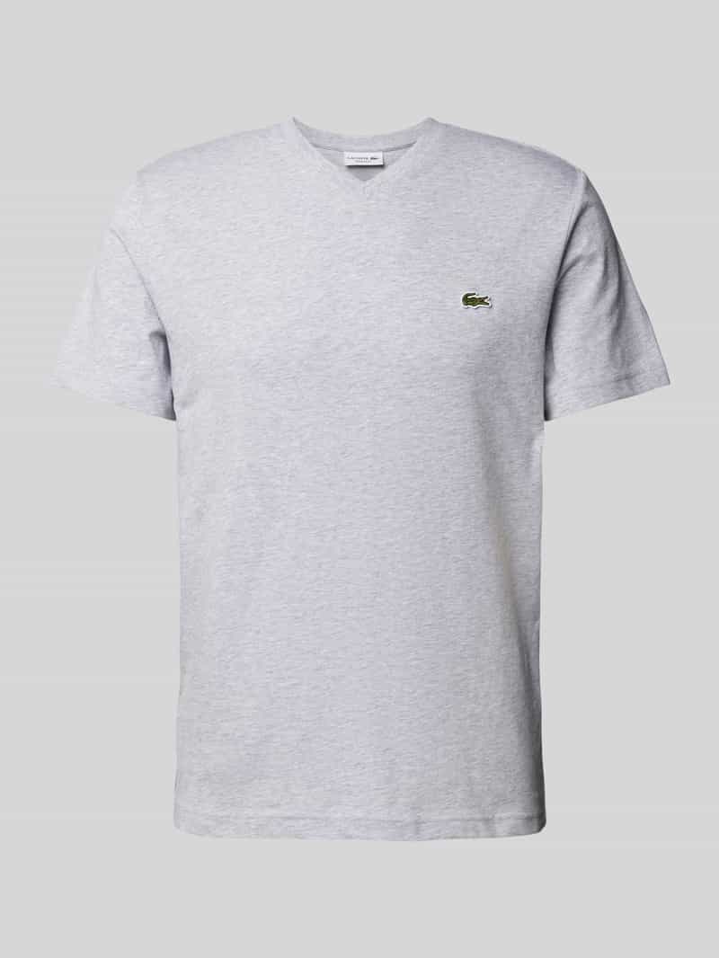 Lacoste T-Shirt mit Label-Stitching Modell 'Basic' in Hellgrau, Größe L