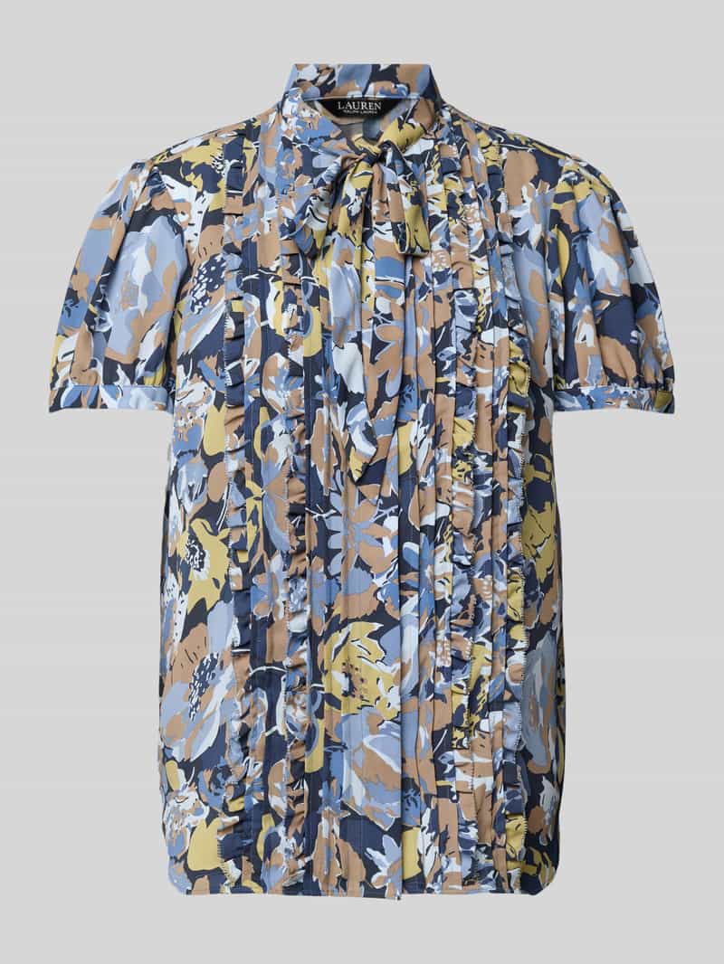 Lauren Ralph Lauren Regular Fit Schluppenbluse mit gelegten Falten Modell 'JALFRED' in Blau, Größe M