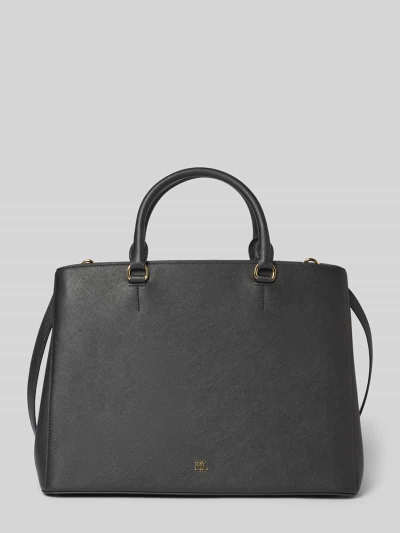 Lauren Ralph Lauren Lederhandtasche mit Label-Print Modell 'HANNA' in Black, Größe 1