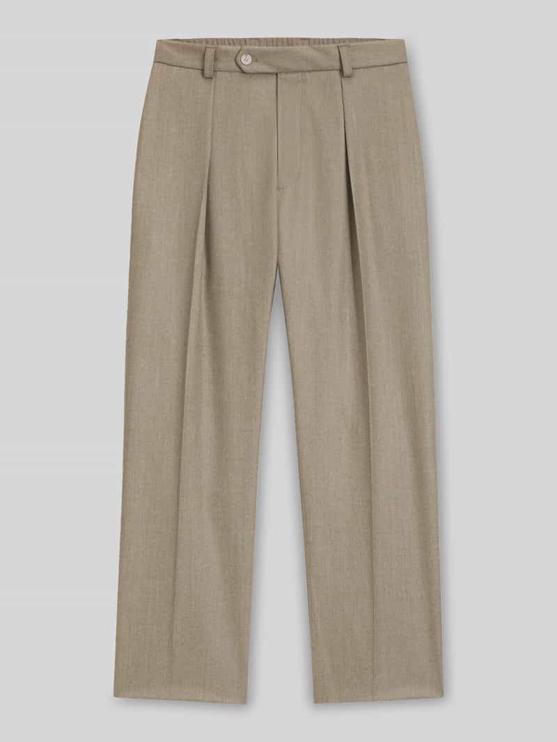 BOSS Relaxed Fit Bundfaltenhose aus reiner Schurwolle Modell 'TROUSERS-252_DB' - BECKHAM x BOSS in Camel, Größe 50