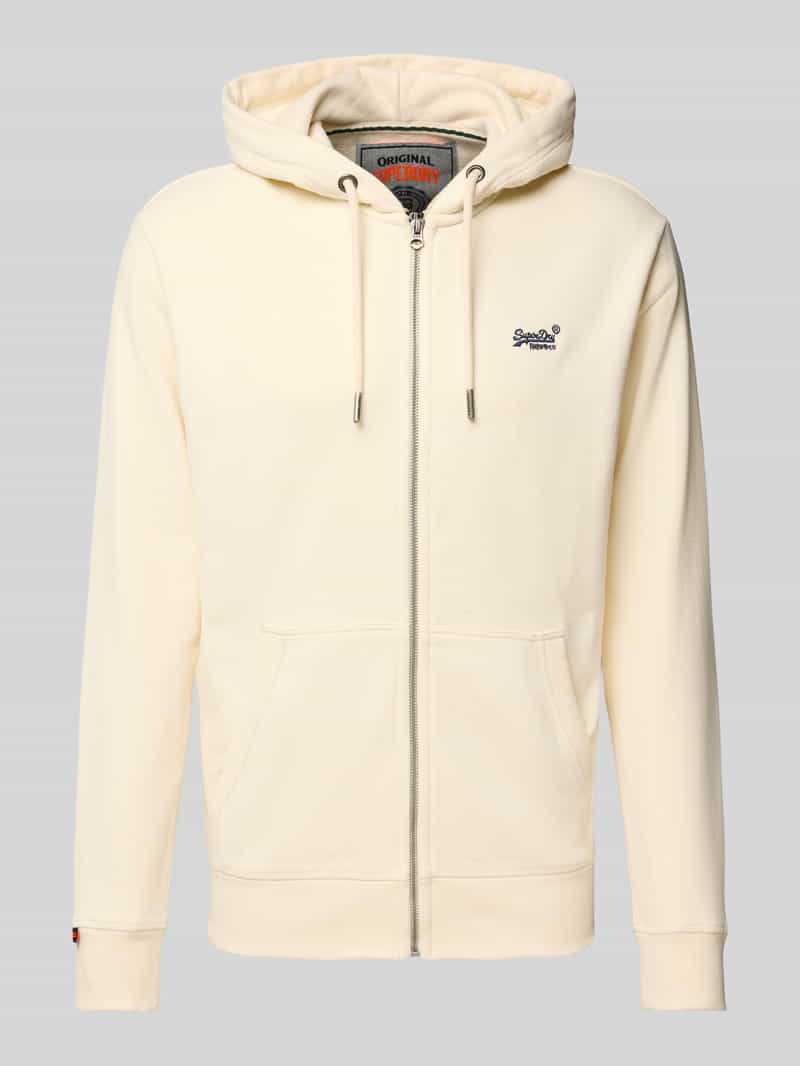 Superdry Sweatjacke mit Logo-Stitching und Kapuze in Offwhite, Größe L
