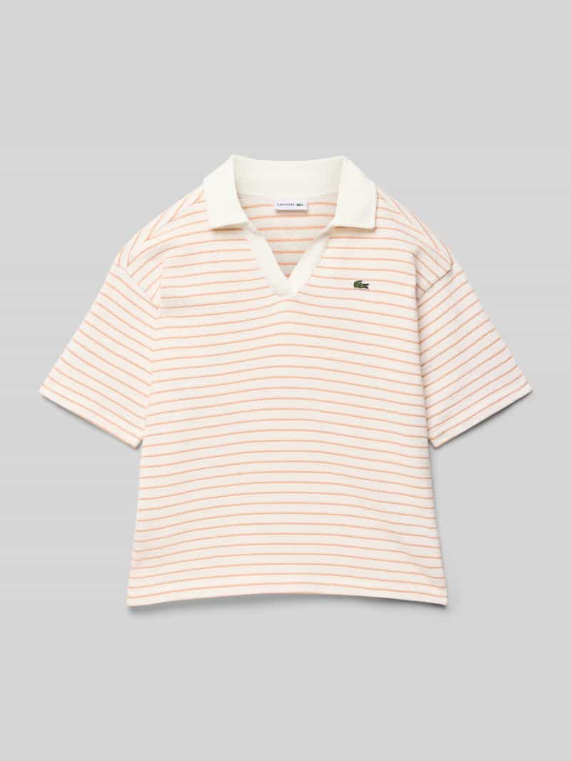 Lacoste Poloshirt mit V-Ausschnitt in Ecru, Größe 140