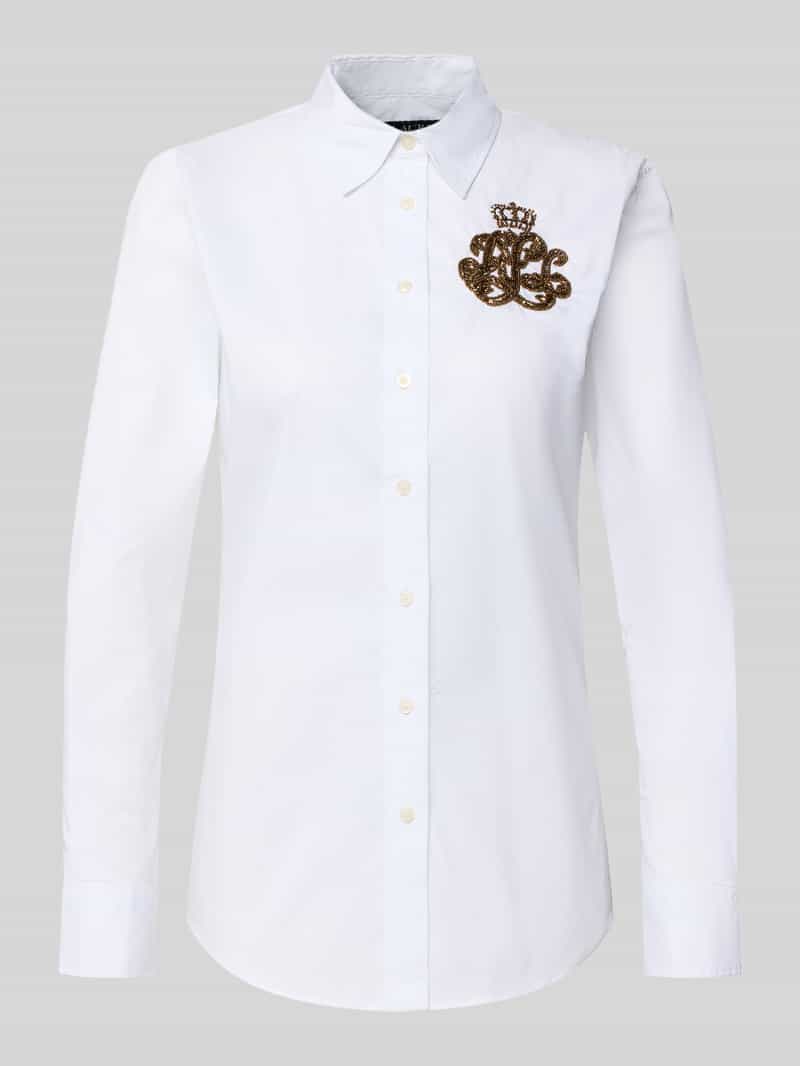 Lauren Ralph Lauren Slim Fit Hemdbluse mit Logo aus Perlen Modell 'JAMELKO' in Weiss, Größe L