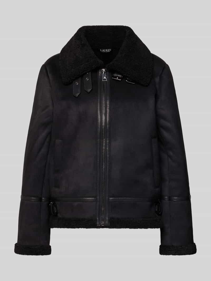 Lauren Ralph Lauren Regular Fit Jacke in Leder-Optik mit Kunstfellbesatz in Black, Größe L