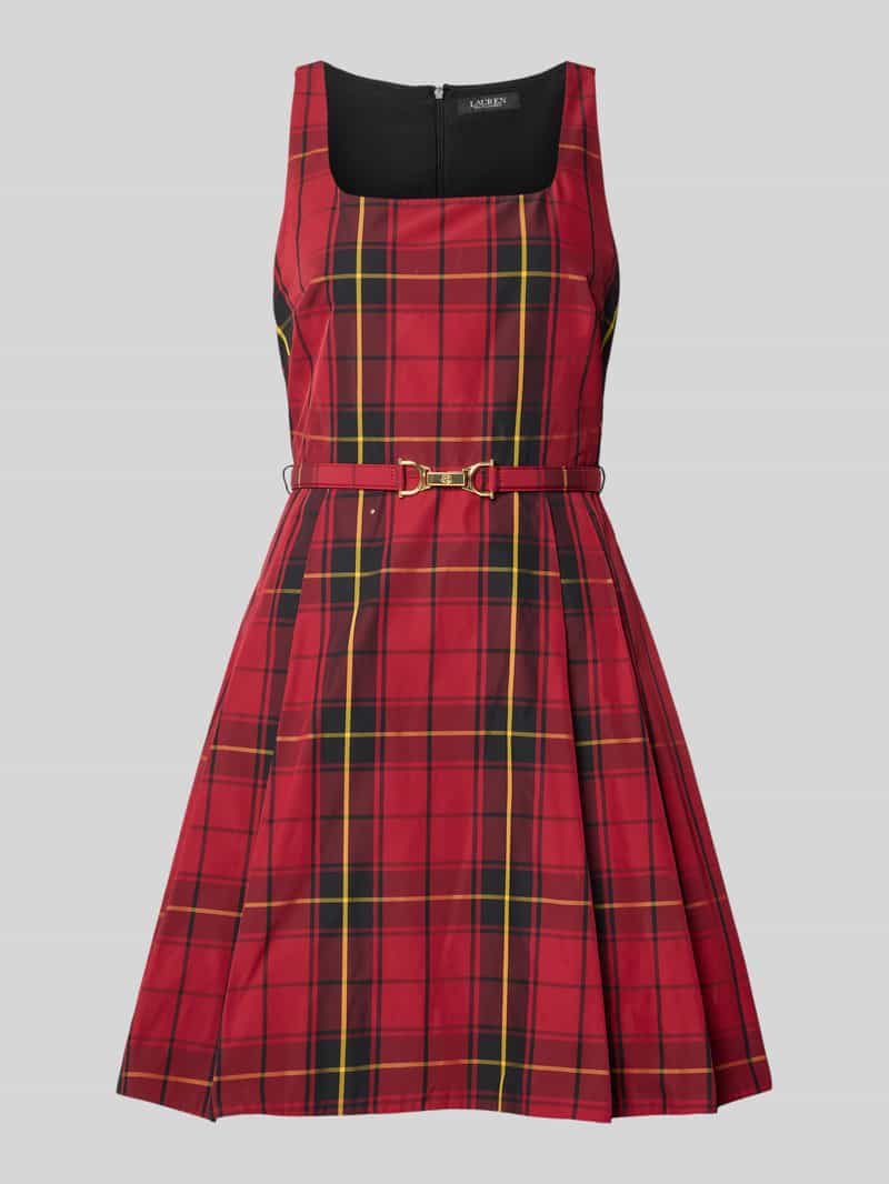 Lauren Ralph Lauren Cocktailkleid mit Karree-Ausschnitt und Gürtel Modell 'FRANTISE' in Rot, Größe 36