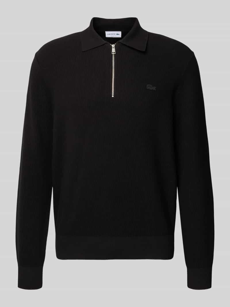 Lacoste Regular Fit Strickpullover in Waffel-Optik in Black, Größe M