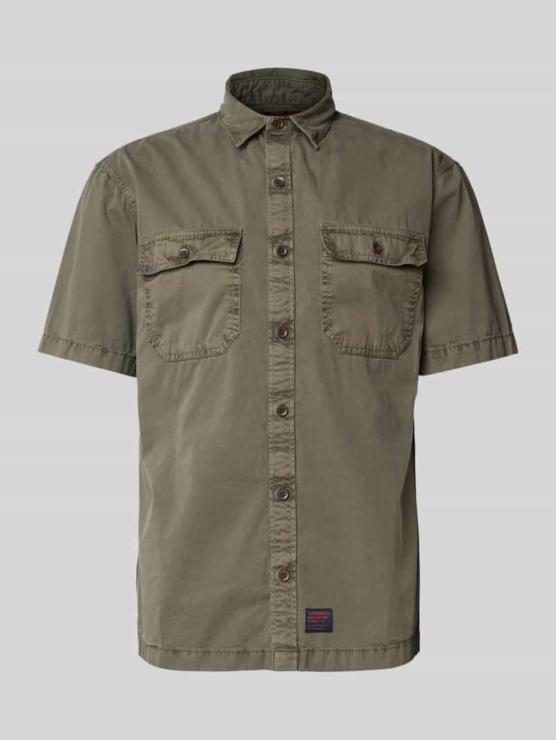Superdry Regular Fit Freizeithemd mit 1/2-Arm Modell 'Military' in Khaki, Größe L