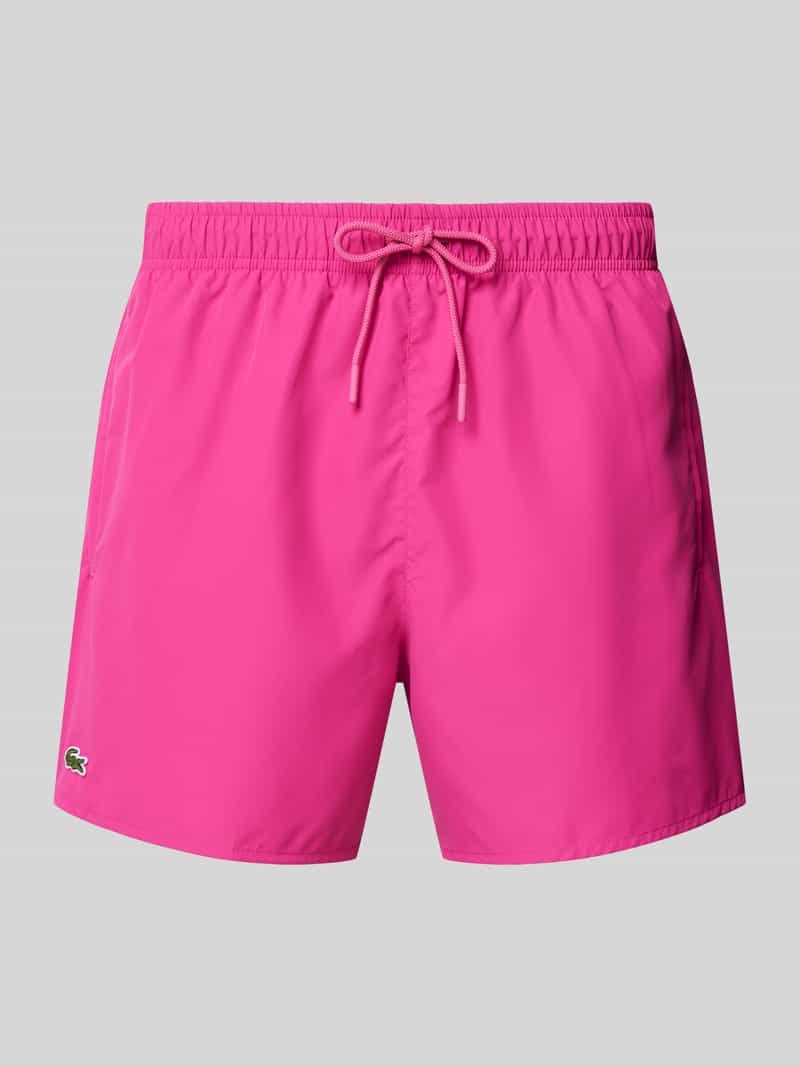 Lacoste Regular Fit Badeshorts mit Logo-Badge in Pink, Größe S