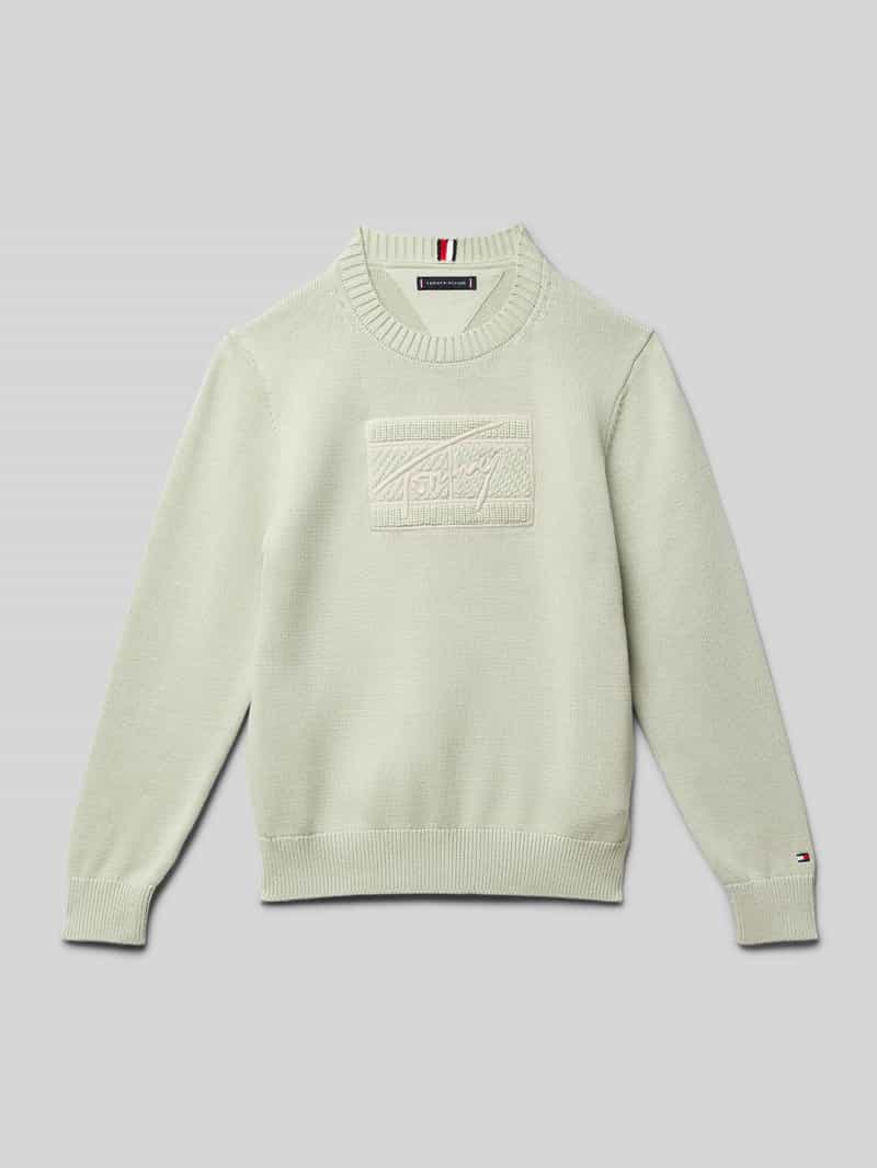 Tommy Hilfiger Teens Regular Fit Strickpullover aus reiner Baumwolle Modell 'TOMMY' in Schilf, Größe 140