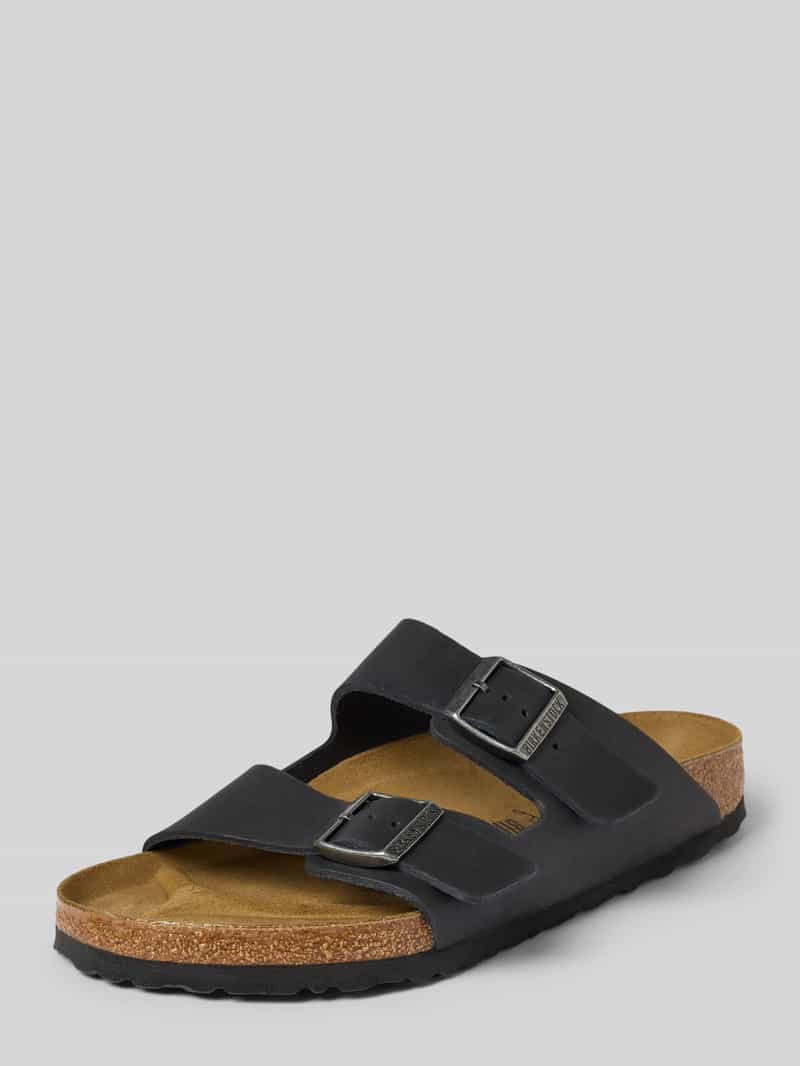 Birkenstock Slides aus Leder mit Dornschließe Modell 'Arizona' in Black, Größe 40