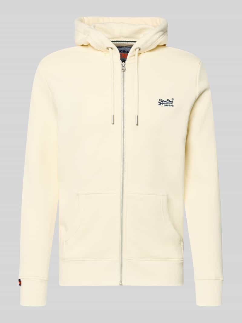 Superdry Regular Fit Sweatjacke mit Logo-Stitching in Offwhite, Größe L