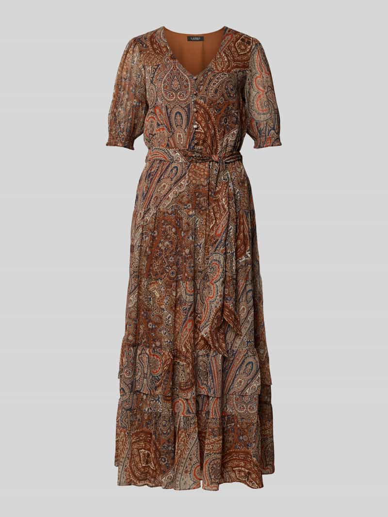 Lauren Ralph Lauren Maxikleid mit V-Ausschnitt Modell 'JEHONATHAN' in Ecru, Größe 36