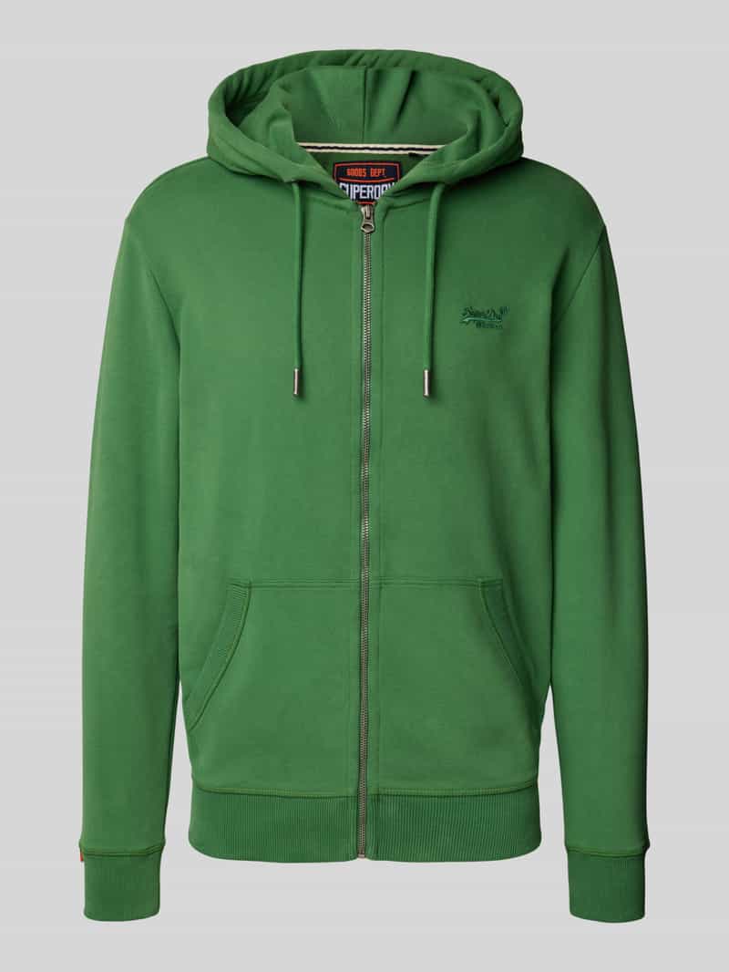 Superdry Sweatjacke mit Känguru-Tasche und Label-Stitching in Dunkelgruen, Größe L