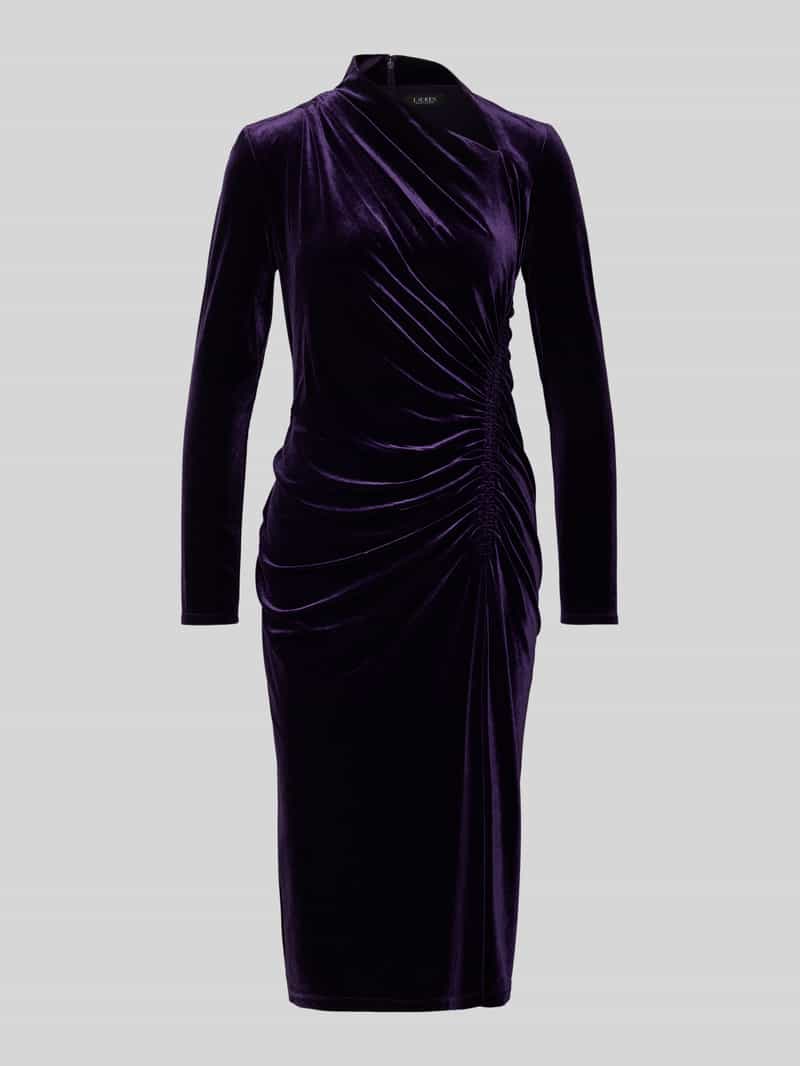 Lauren Ralph Lauren Midikleid aus Samt mit Raffungen Modell 'FELRAD' in Violett, Größe 34
