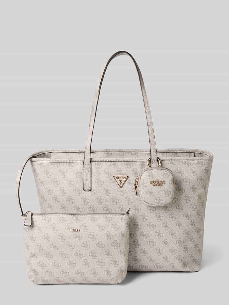Guess Handtasche mit Allover-Logo-Print Modell 'Power Play' in Beige, Größe 1