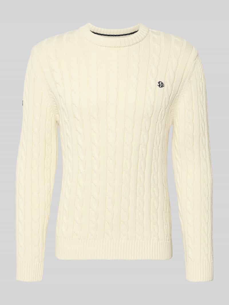 Superdry Slim Fit Pullover in Strick-Optik in Ecru, Größe L