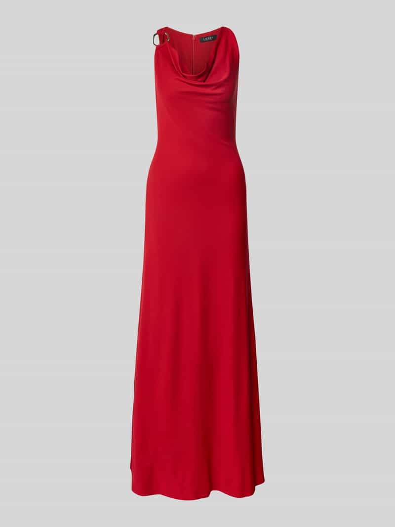 Lauren Ralph Lauren Abendkleid mit Wasserfall-Ausschnitt Modell 'ELKANAH' in Rot, Größe 34