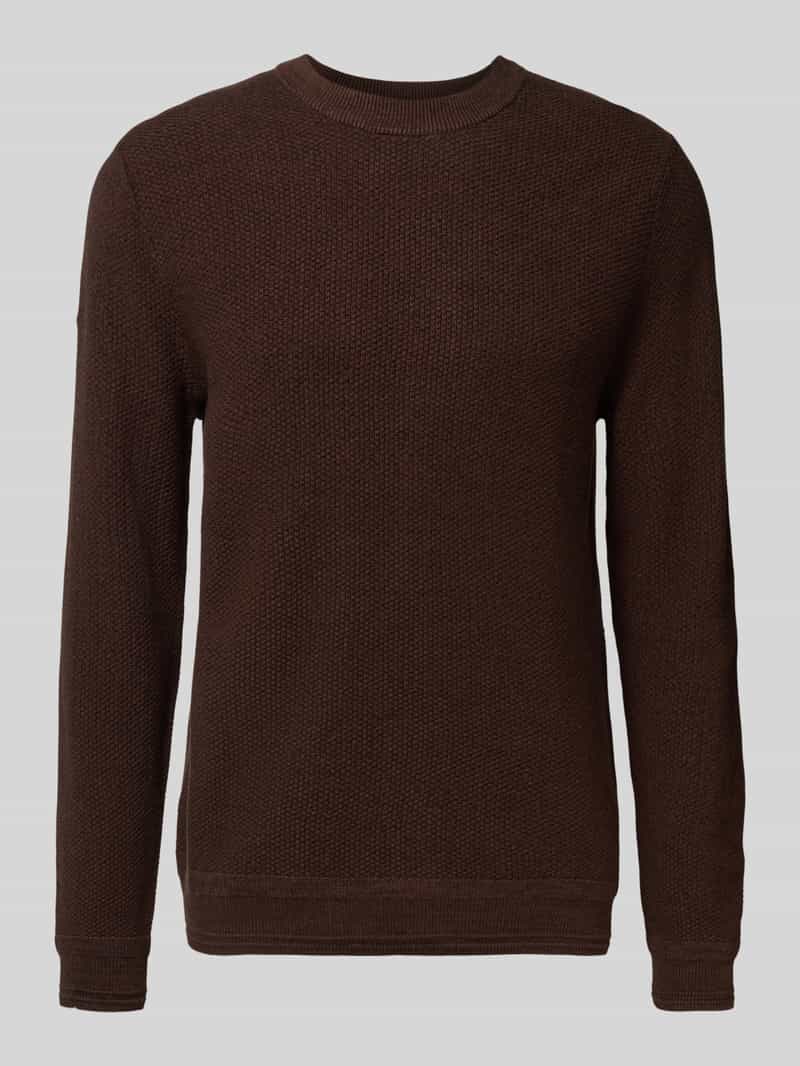 Superdry Strickpullover mit gerippten Abschlüssen in Dunkelbraun, Größe L