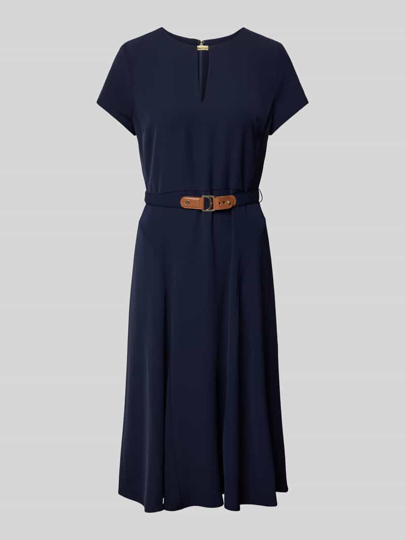 Lauren Ralph Lauren Knielanges Kleid mit Schlüsselloch-Ausschnitt Modell 'BRYGITKA' in Marine, Größe 46