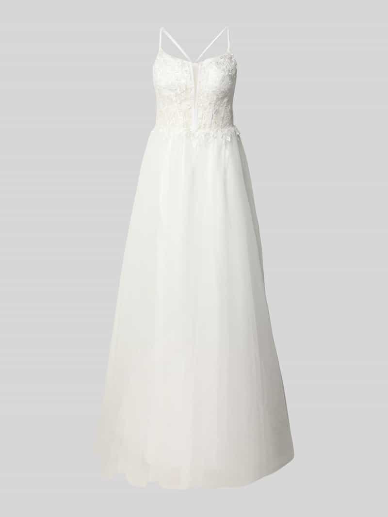 Mascara Regular Fit Brautkleid mit floralem Spitzenbesatz in Weiss, Größe 32