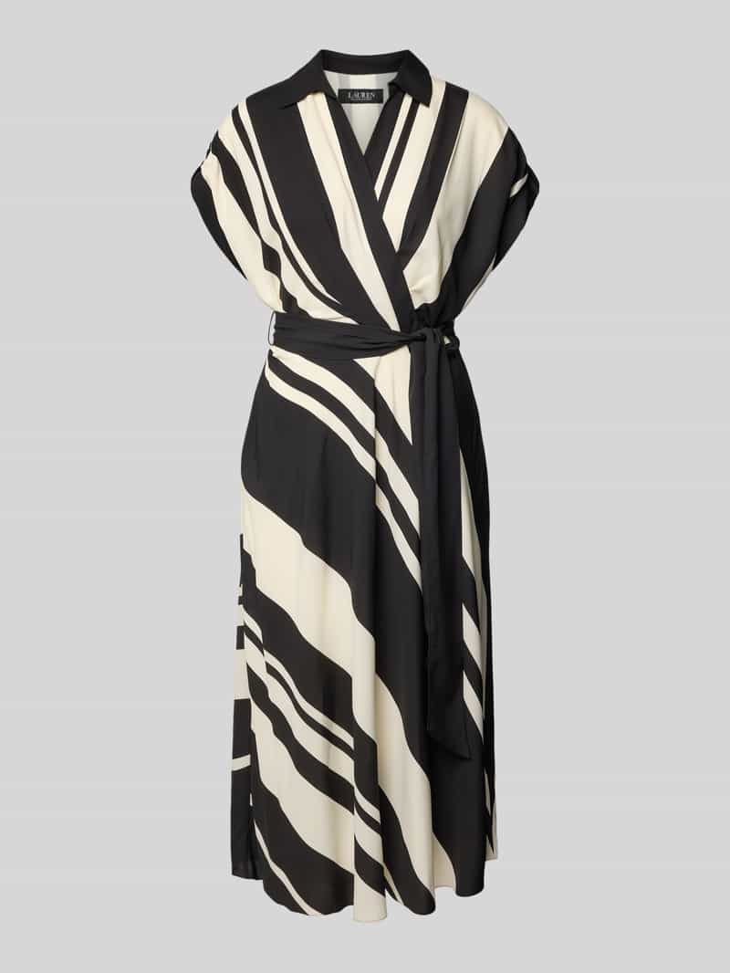 Lauren Ralph Lauren Midikleid mit Bindegürtel Modell 'FRATILLIO' in Offwhite, Größe 34