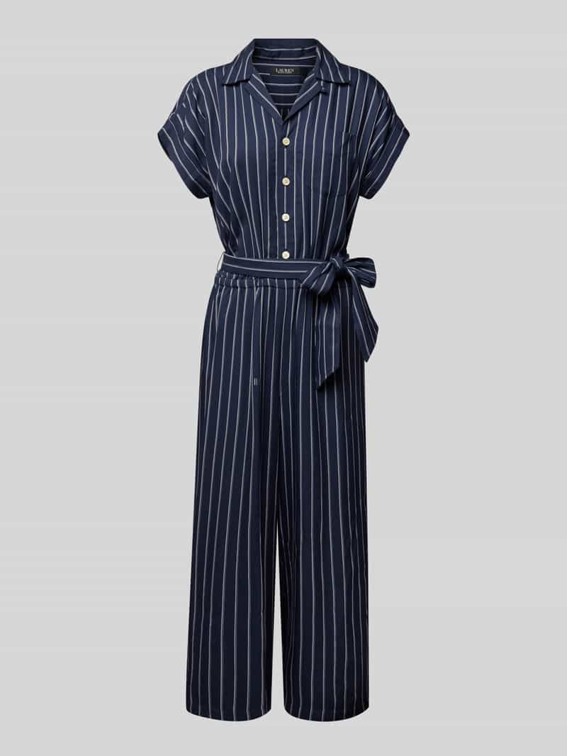 Lauren Ralph Lauren Jumspuit aus Viskose mit Bindegürtel Modell 'LORITZ' in Dunkelblau Melange, Größe 34