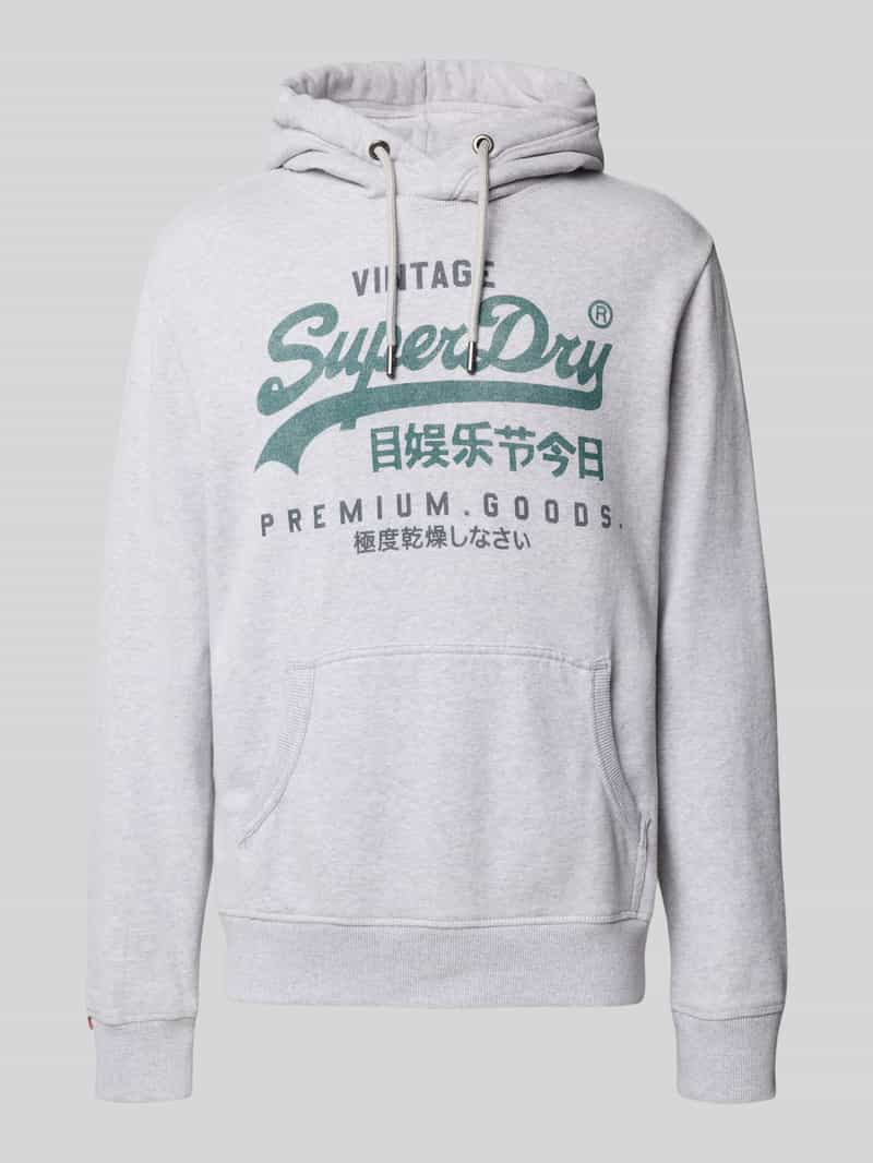 Superdry Hoodie mit Känguru-Tasche in Hellgrau Melange, Größe L