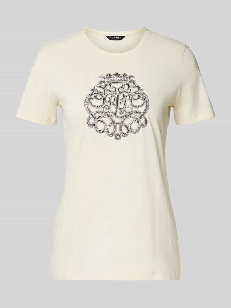 Lauren Ralph Lauren T-Shirt mit Label-Stitching Modell 'KATLIN' in Ecru, Größe L