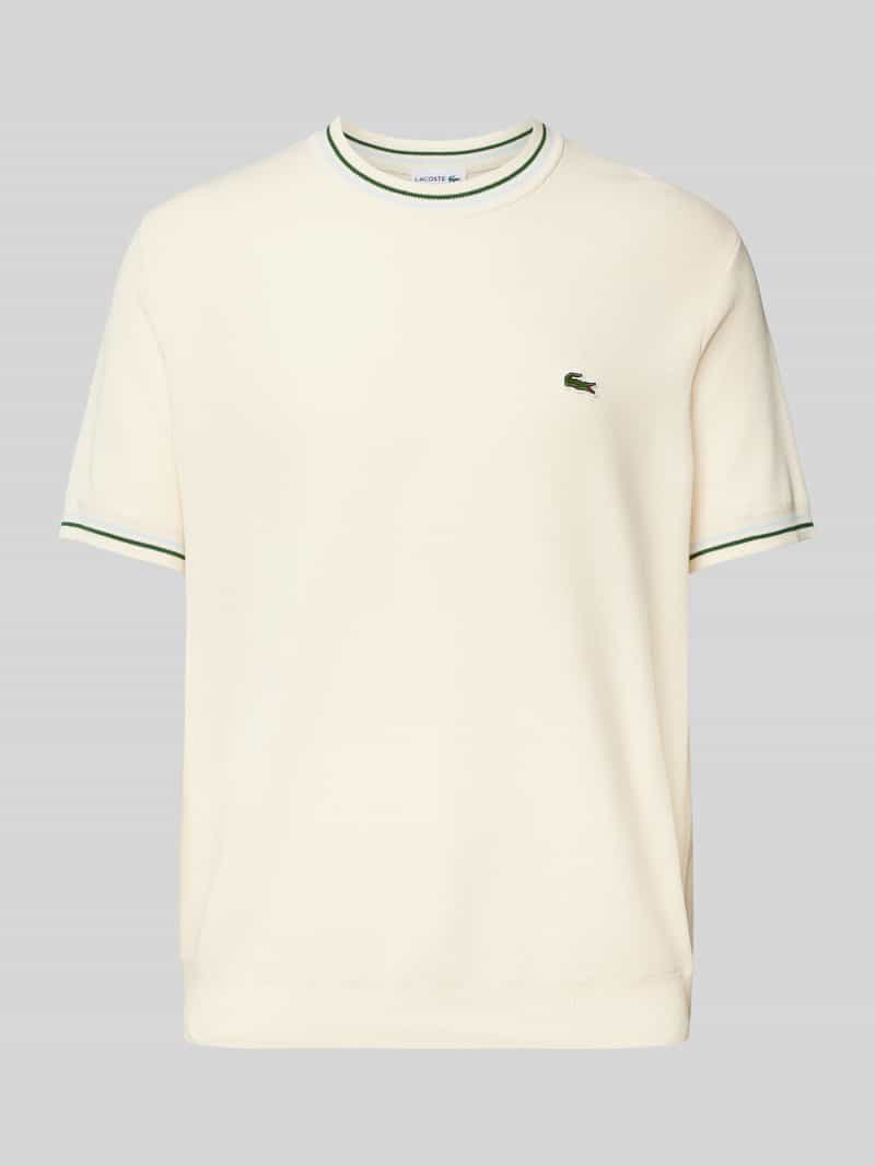 Lacoste T-Shirt mit gerippten Abschlüssen in Offwhite, Größe XL