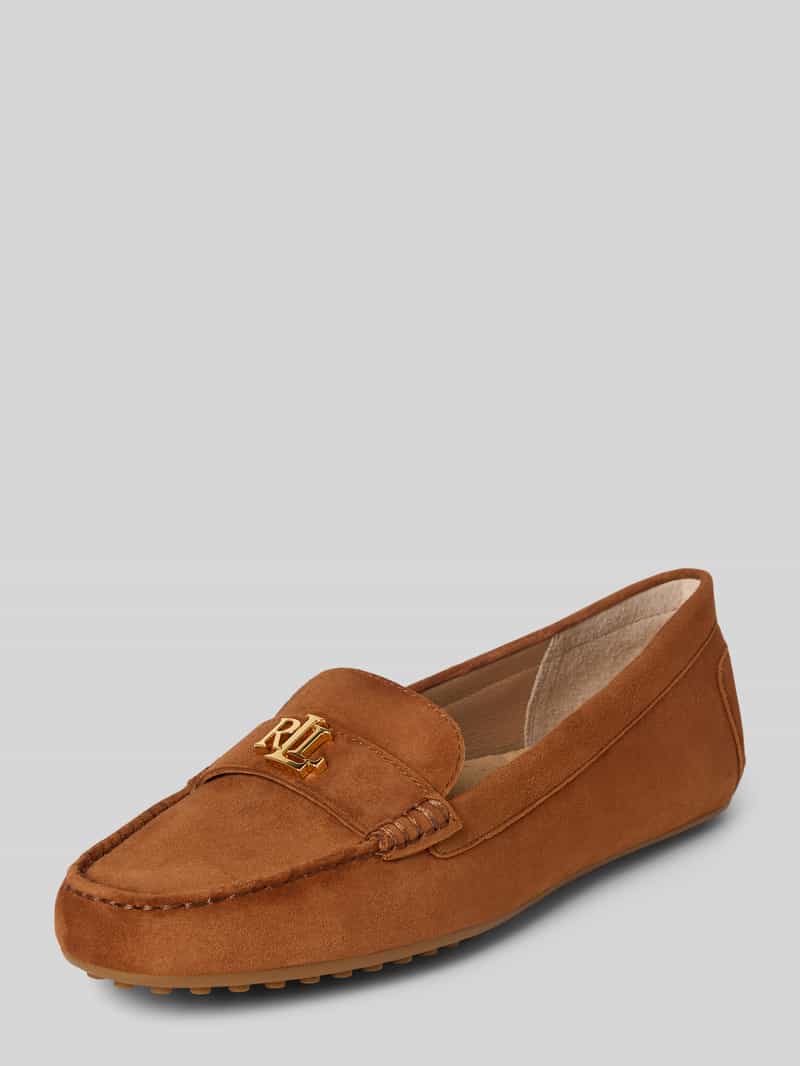 Lauren Ralph Lauren Mokassins aus Leder mit Label-Applikation Modell 'BARNSBURY' in Camel, Größe 36