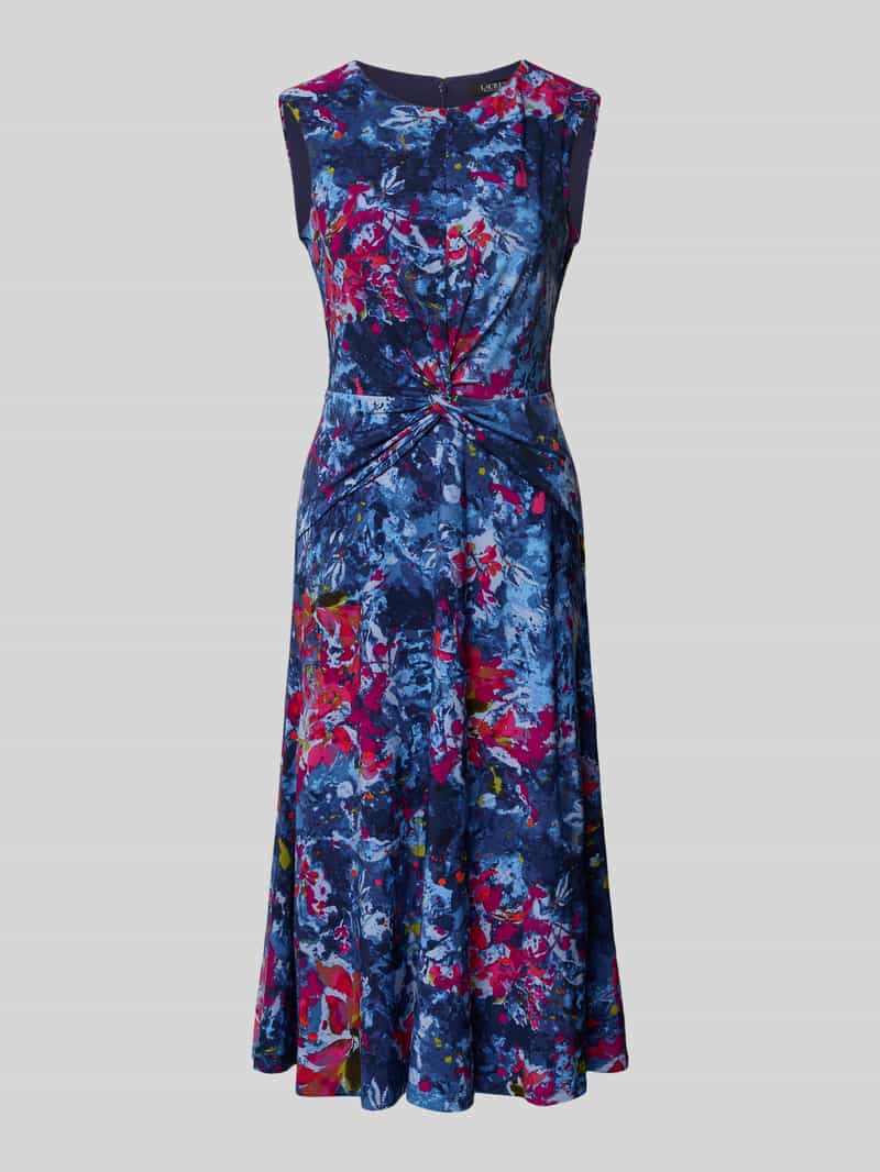 Lauren Ralph Lauren Midikleid mit Knoten-Detail Modell 'TESSANNE' in Bleu Melange, Größe 34