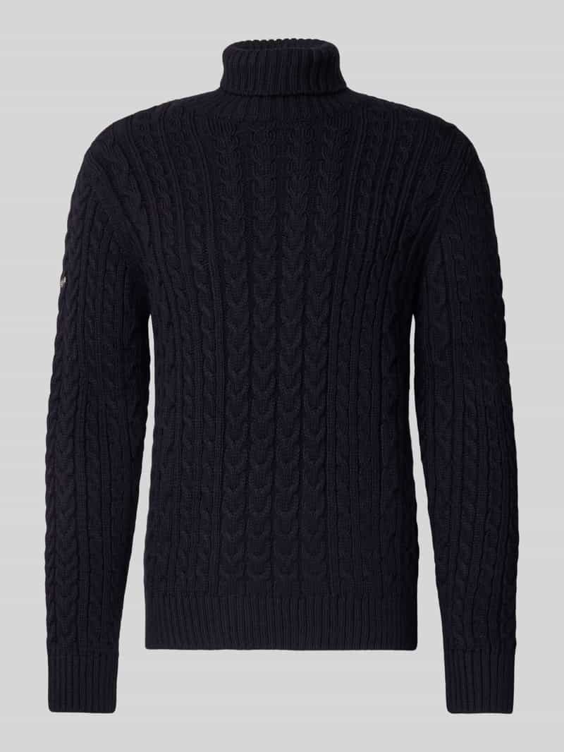 Superdry Strickpullover mit Zopfmuster Modell 'Jacob' in Dunkelblau, Größe L