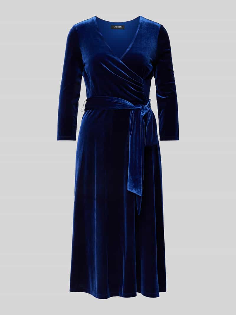 Lauren Ralph Lauren Knielanges Kleid mit 3/4-Arm Modell 'CARLYNA' in Blau, Größe 34