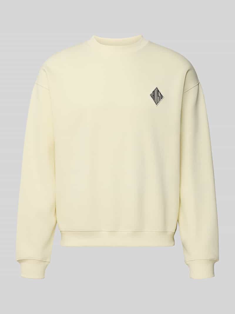 Lacoste Loose Fit Sweatshirt aus Baumwoll-Mix in Ecru, Größe L