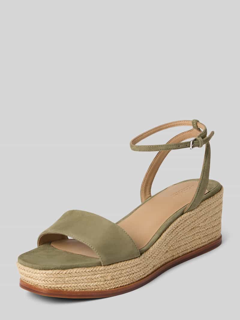 Lauren Ralph Lauren Wedges aus Leder mit Logo-Detail Modell 'LEONA' in Khaki, Größe 41