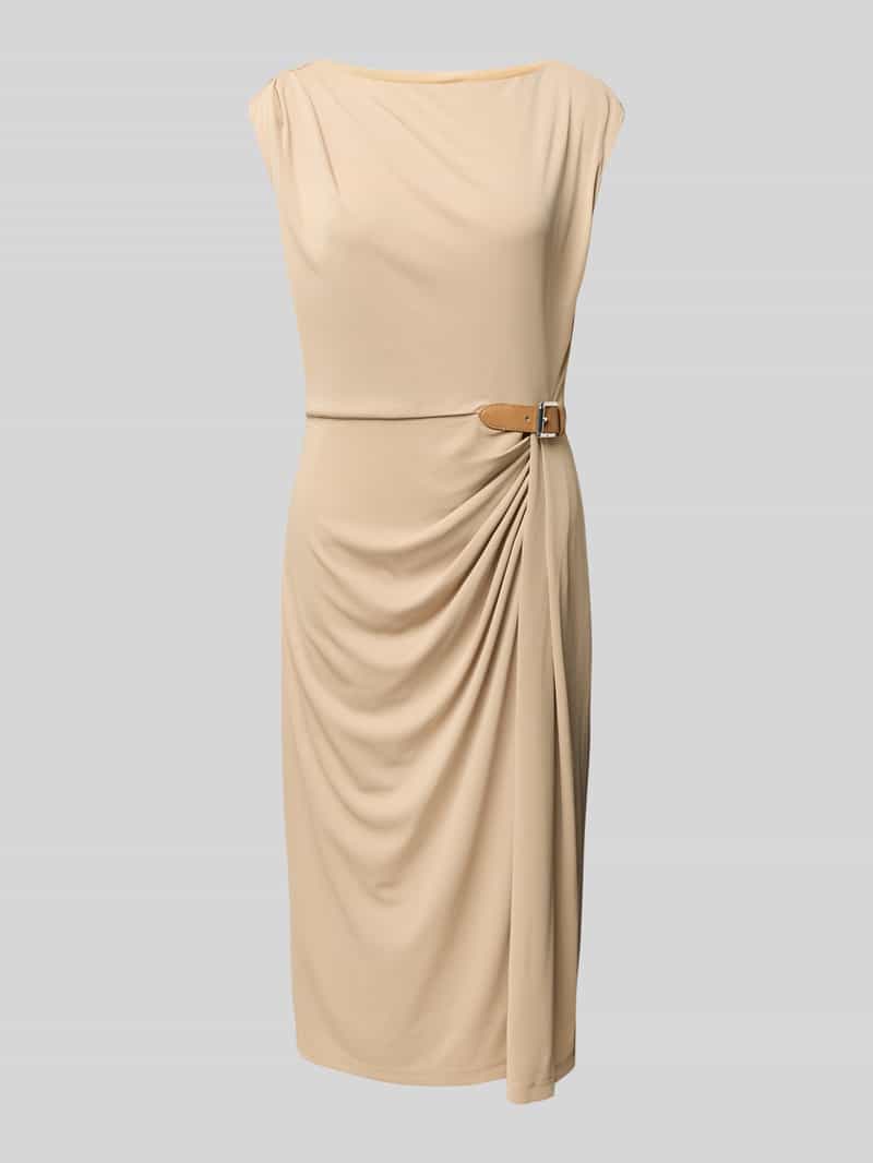 Lauren Ralph Lauren Knielanges Kleid mit Raffungen Modell 'BRECKA' in Sand, Größe 34