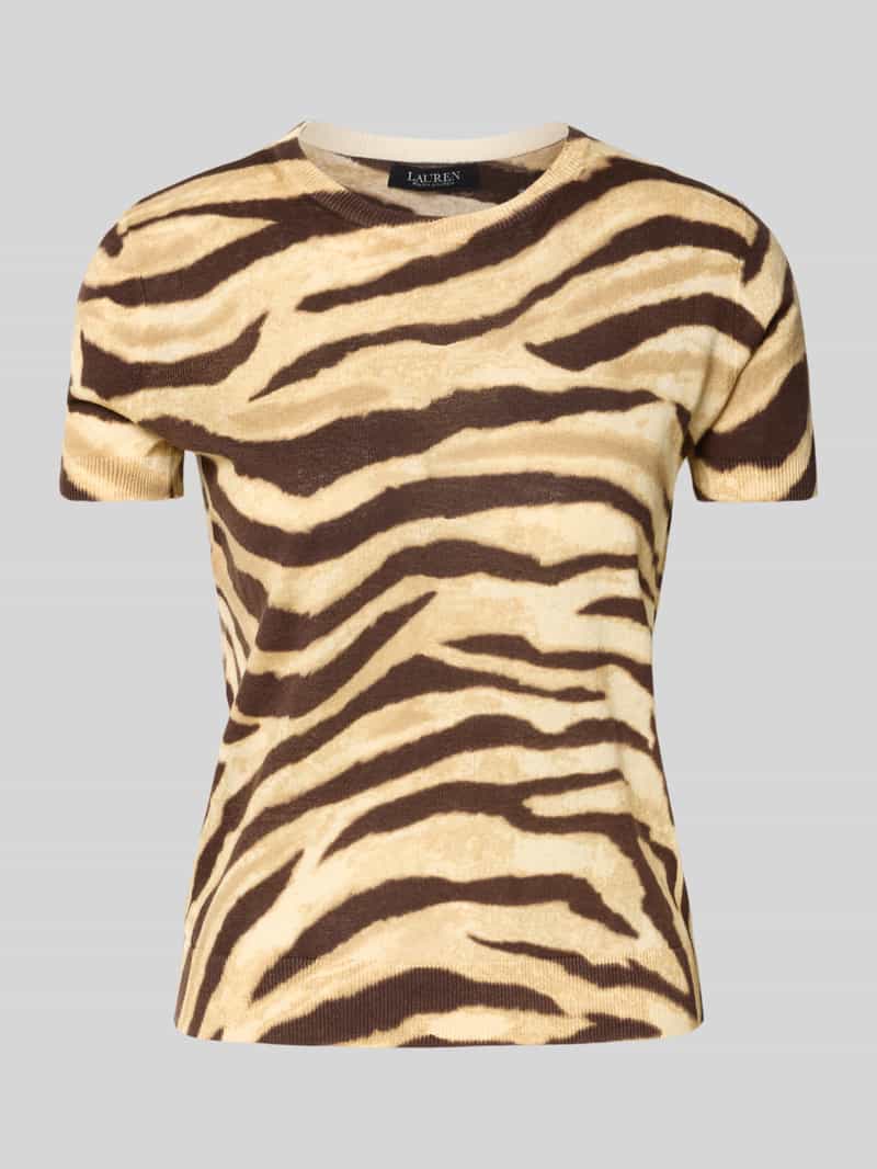 Lauren Ralph Lauren Regular Fit Strickshirt aus Leinen-Baumwoll-Mix Modell 'EYELAH' in Hellbraun Melange, Größe L