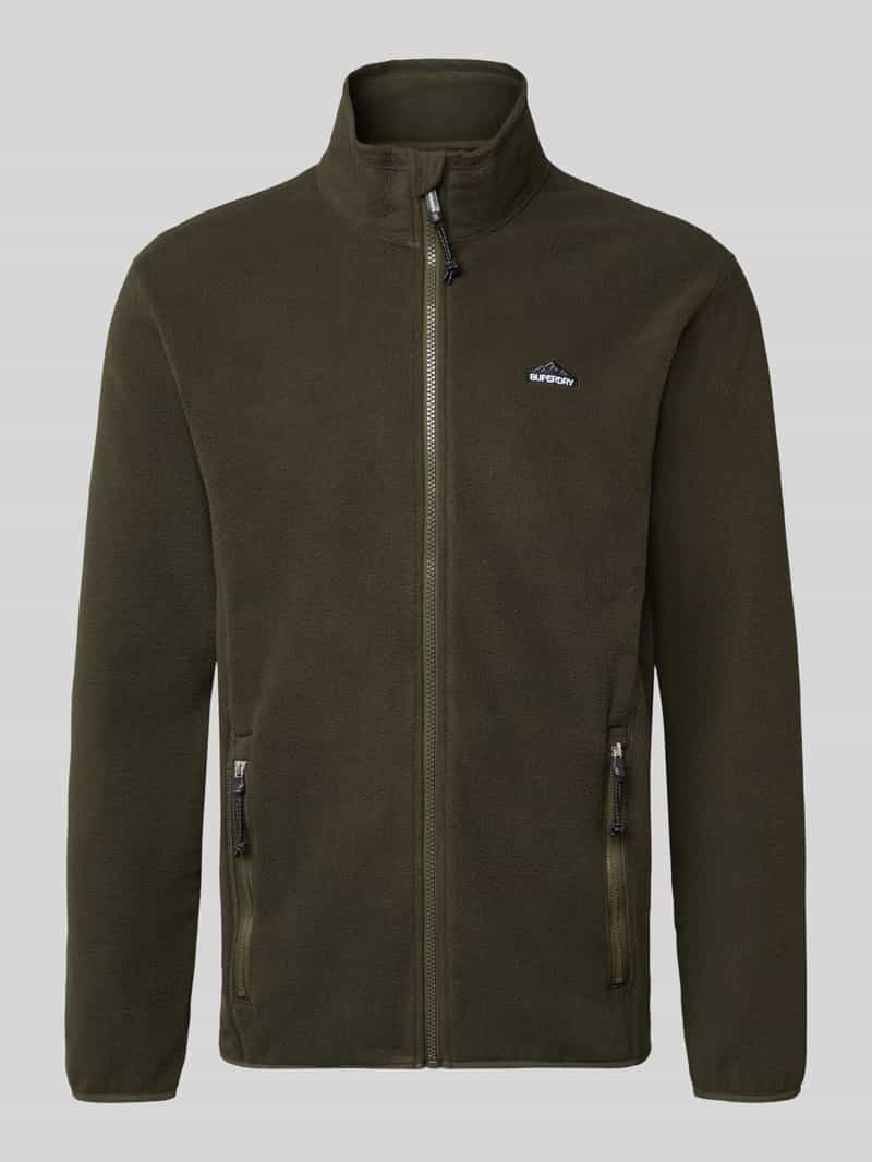 Superdry Fleecejacke mit Stehkragen in Oliv, Größe L