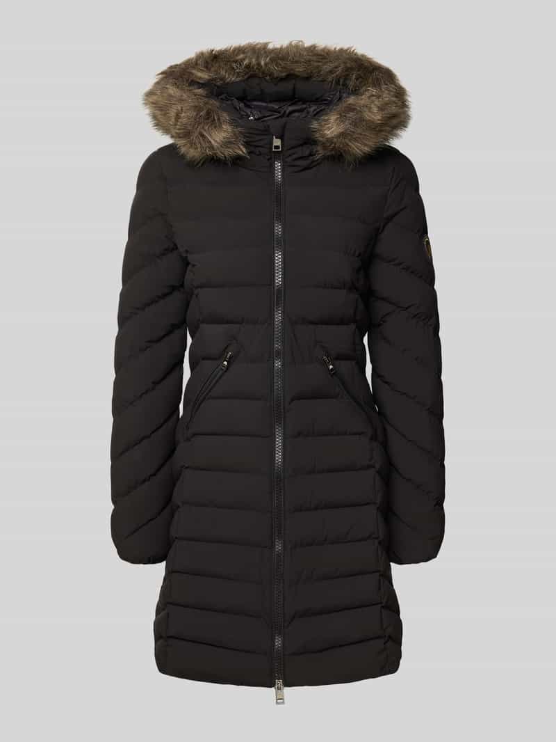 Superdry Regular Fit Steppmantel mit Kunstfellbesatz Modell 'Fuji' in Black, Größe L