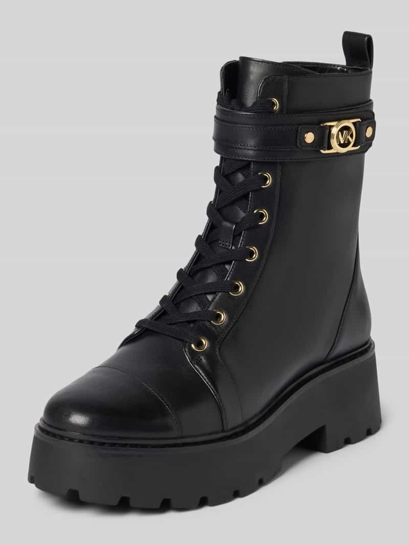 MICHAEL Michael Kors Schnürboots aus echtem Leder mit Zierschnalle Modell 'Mandy' in Black, Größe 37