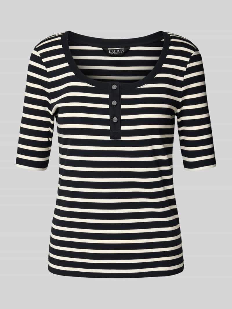 Lauren Ralph Lauren T-Shirt mit Knopfleiste Modell 'CHADIA' in Black, Größe L