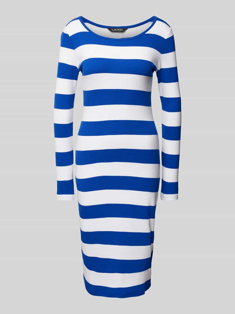 Lauren Ralph Lauren Knielanges Kleid mit geripptem Rundhalsausschnitt Modell 'LILEAH' in Royal, Größe L