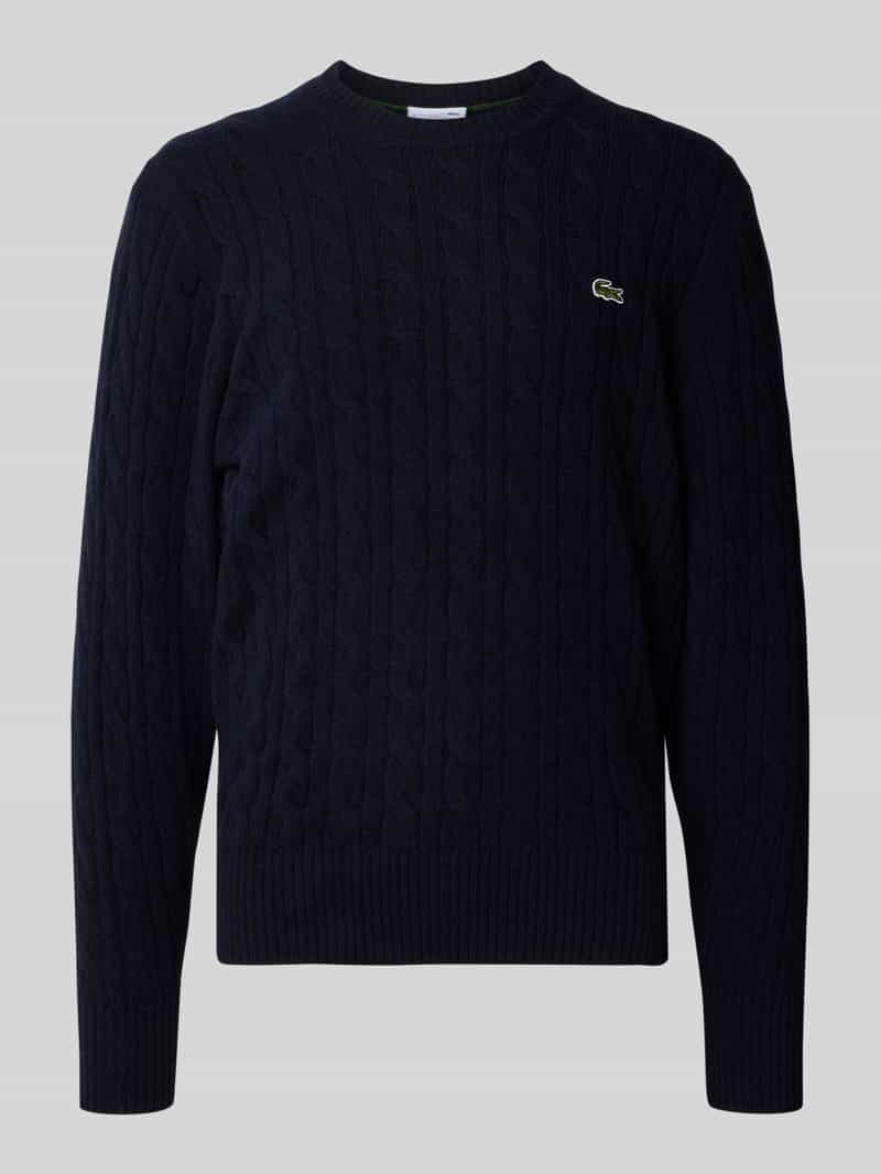 Lacoste Regular Fit Strickpullover aus reiner Wolle in Dunkelblau, Größe L