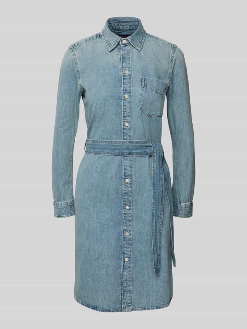 Lauren Ralph Lauren Knielanges Jeanskleid mit Bindegürtel Modell 'JAMEIKA' in Jeansblau, Größe L