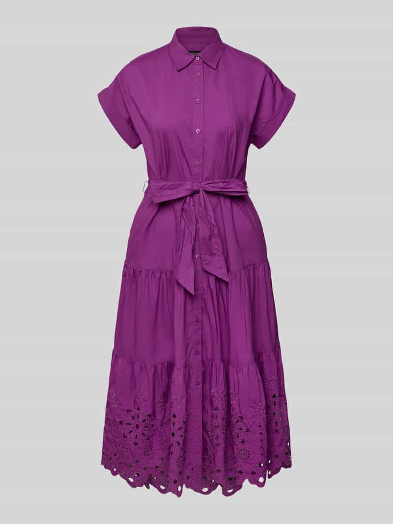 Lauren Ralph Lauren Hemdblusenkleid mit Lochstickerei in Lila, Größe 34