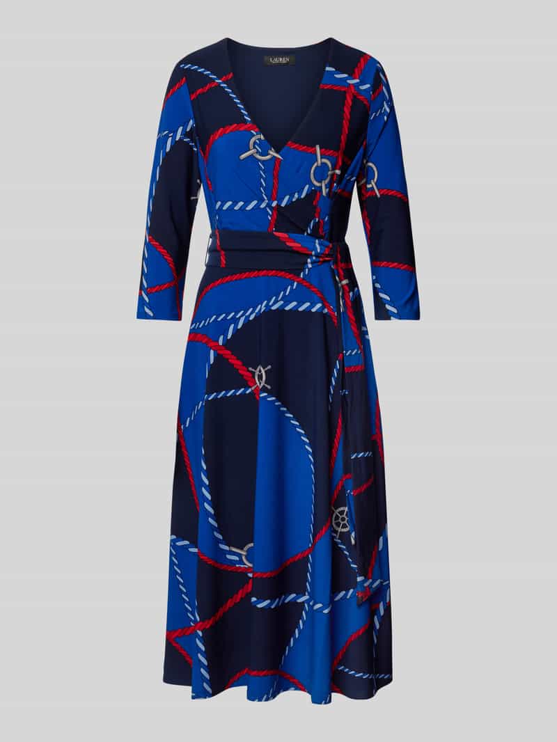 Lauren Ralph Lauren Midikleid in Wickel-Optik Modell 'CARLYNA' in Blau, Größe 34